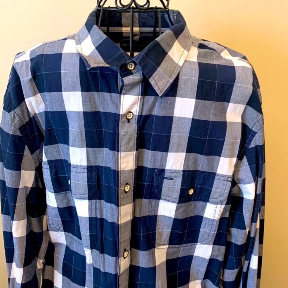 Banana Republic Blue Plaid Button Down Size Large